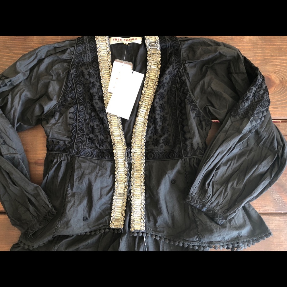 Free People Beaded Tie Front Festival Blouse